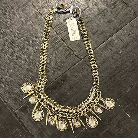 Jewelry - NWT Antique Gold Tone Crystal Teardrop and Spike Necklace Boho Unique​
